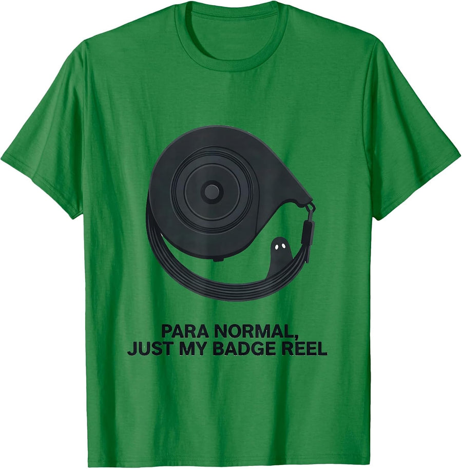 Men's Para Normal Just My Badge Reel Monochromatic Ghost Halloween T-Shirt - Kelly Green