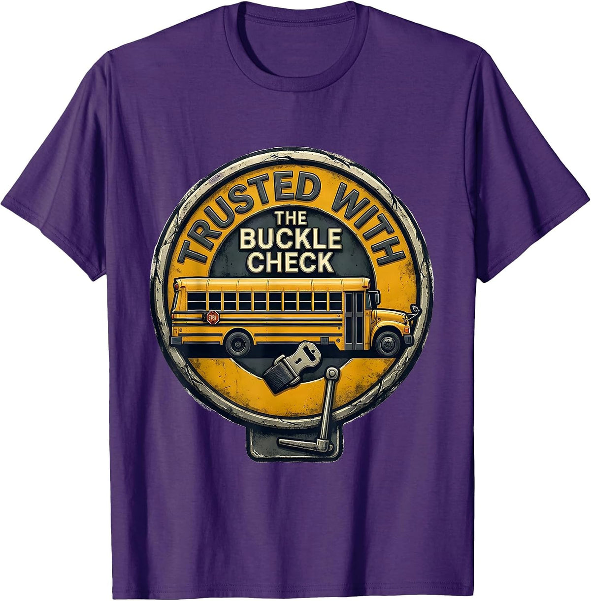 Trusted With The Buckle Check Vintage School Bus Driver Gift T-Shirt - Purple
