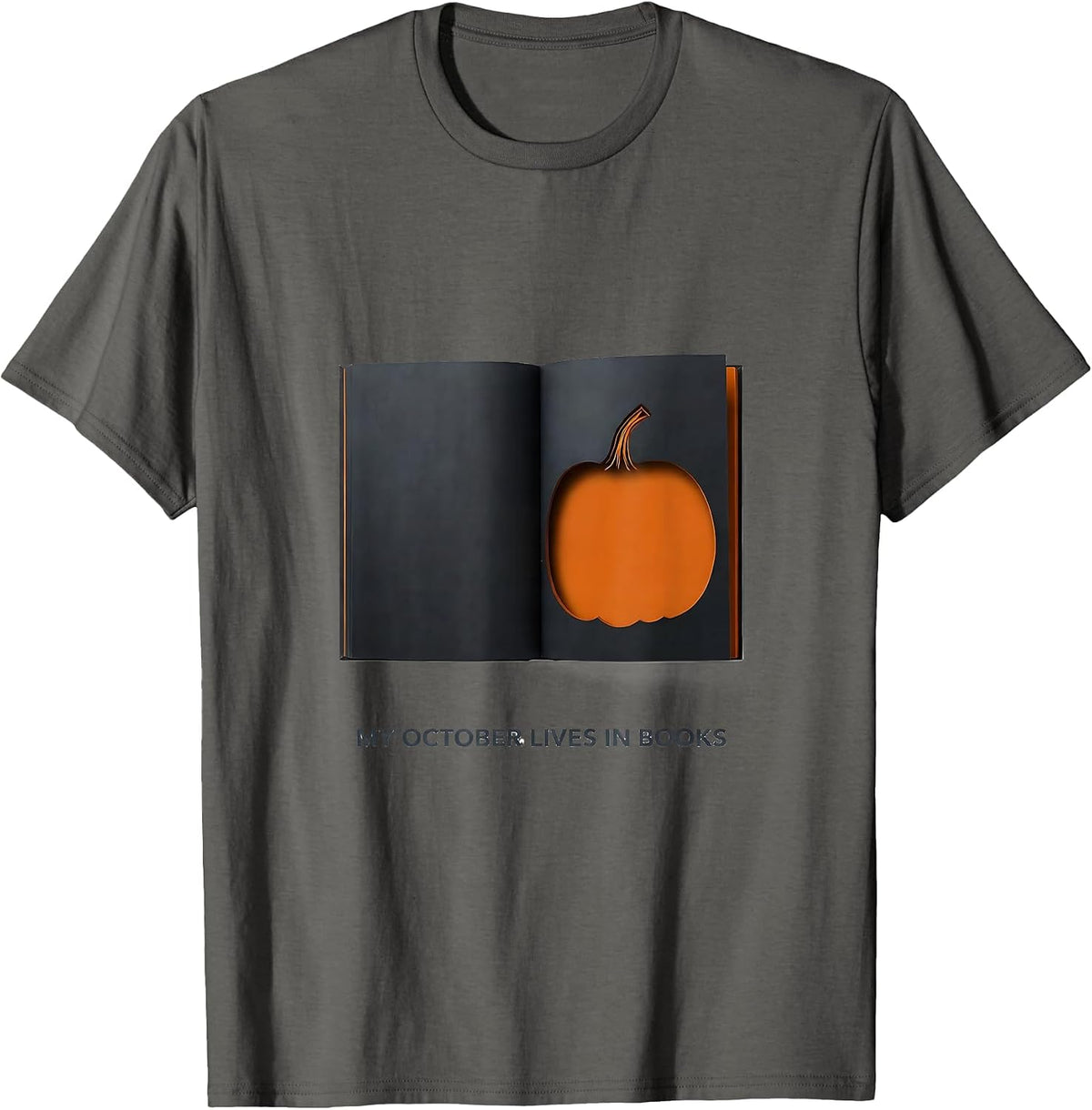 My October Lives In Books Minimalist Teacher Book Lover T-Shirt - Asphalt Grey