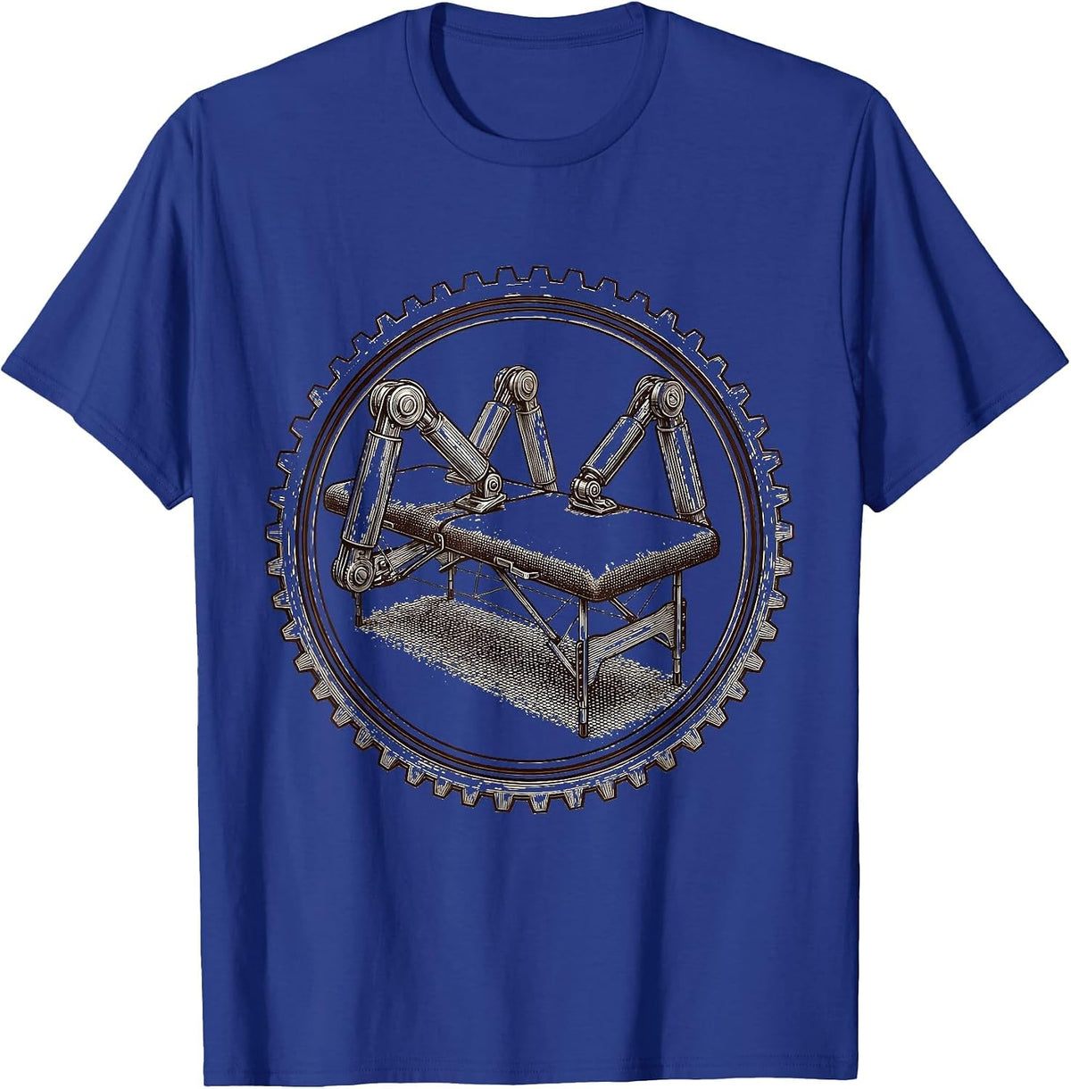 Physical Therapy Table Mechanical Arms Illustration T-Shirt - Royal Blue
