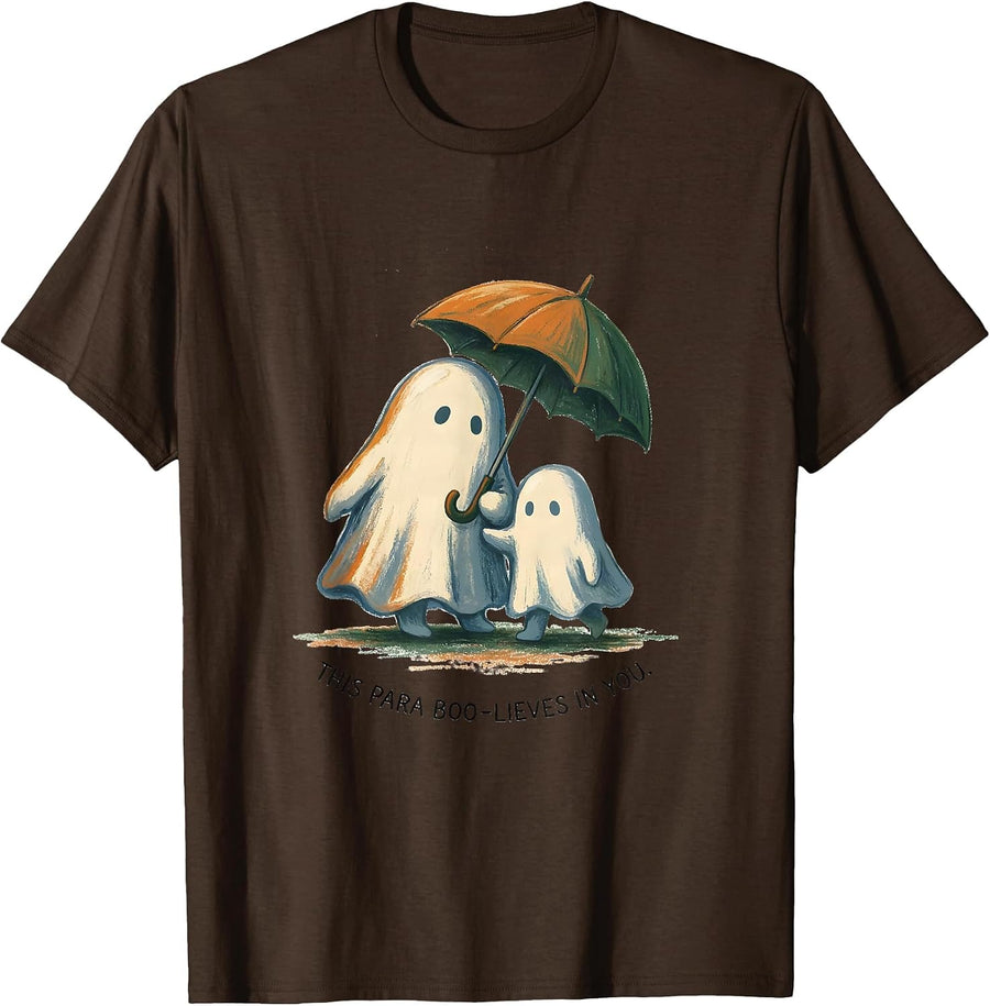This Para Boo-lieves In You Storybook Ghost Para Teacher T-Shirt - Brown