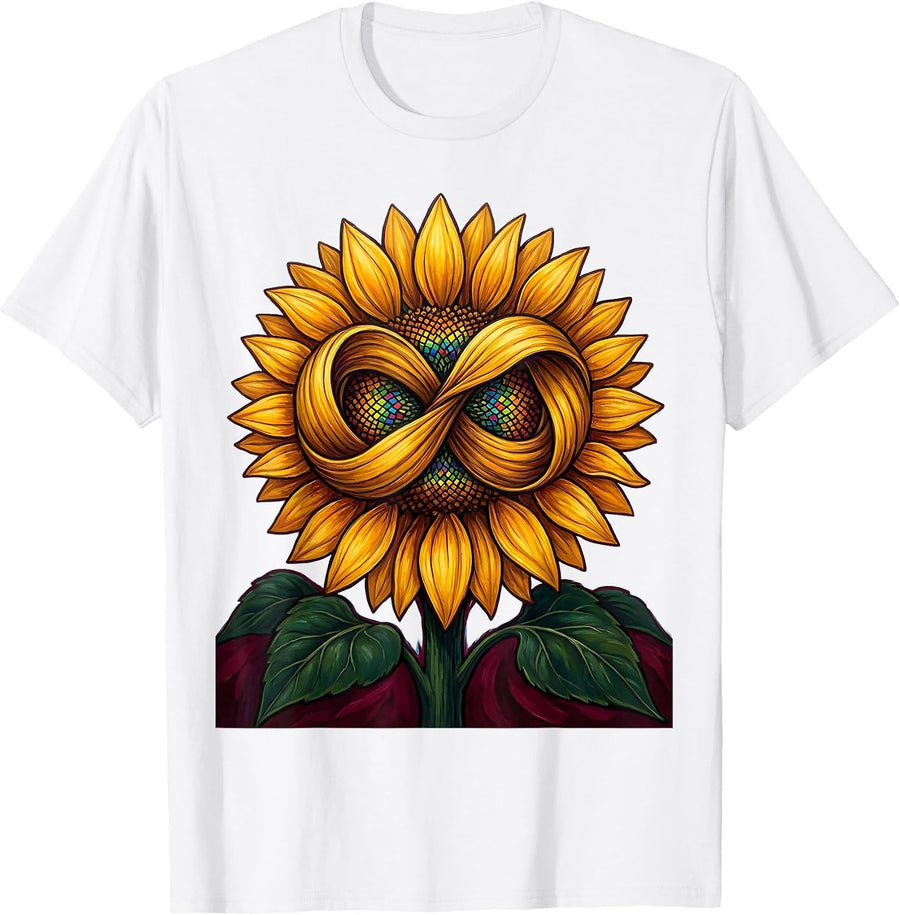 Men's Autism Awareness Sunflower Infinity Symbol Design T-Shirt - White