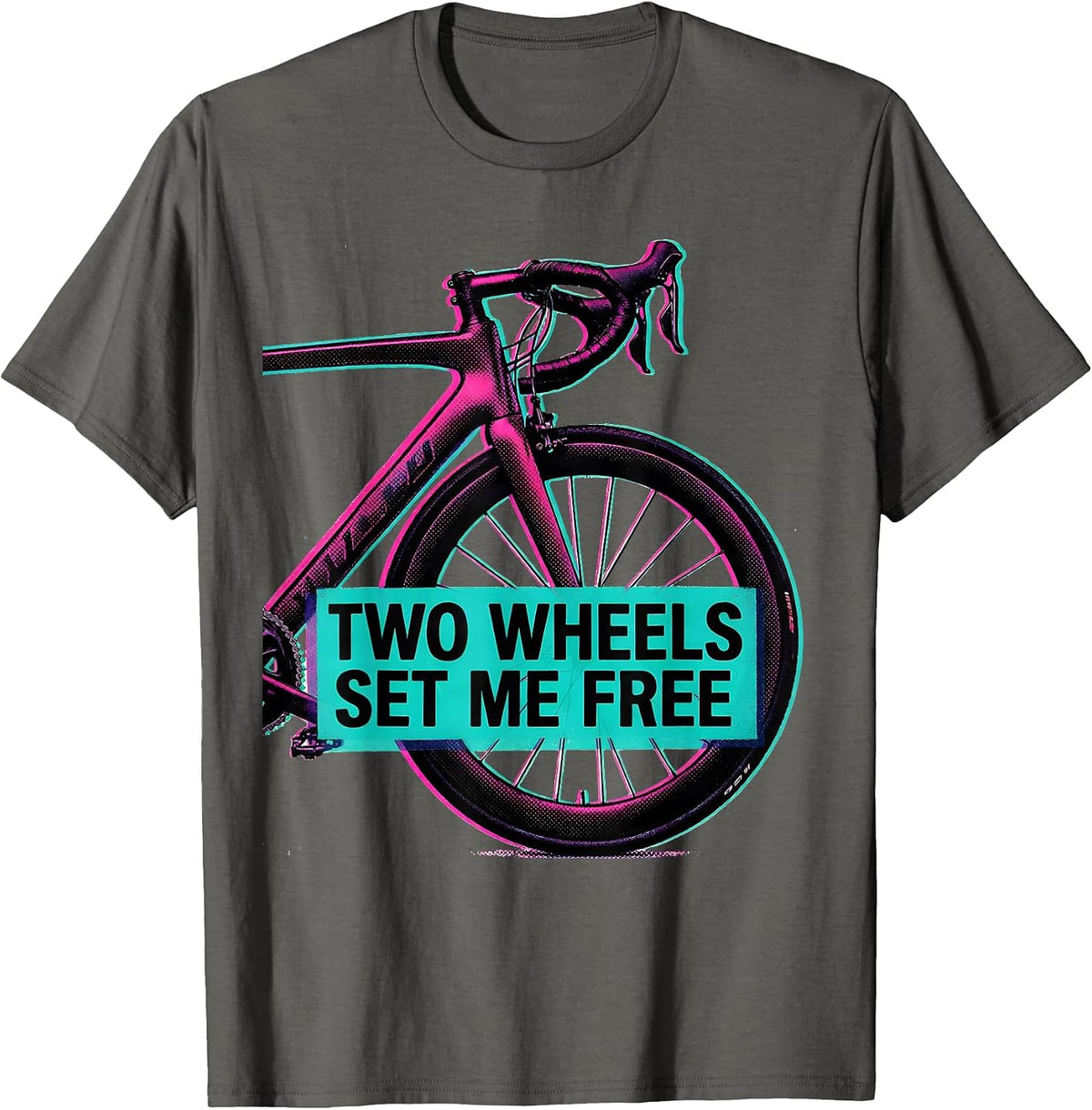 Men's Two Wheels Set Me Free Cycling Design T-Shirt - Asphalt Grey