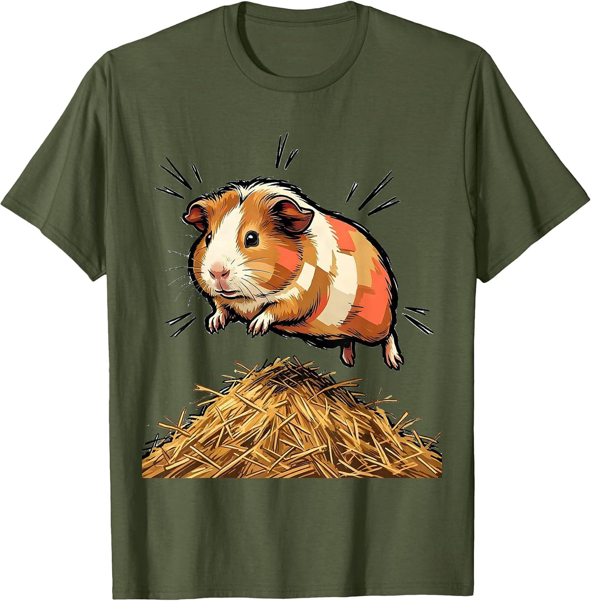 Rounded Guinea Pig Joy Marker Outline Farm Animal Lover Gift T-Shirt - Olive Green