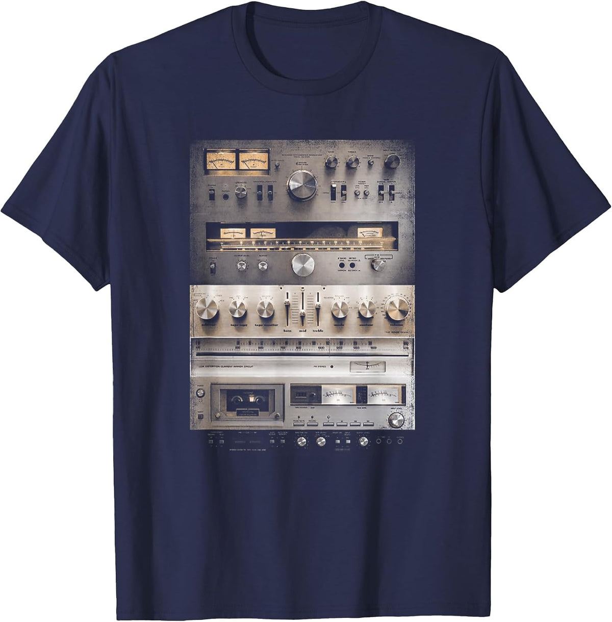 Setup Vintage Audio HiFi Sound System Mixed Media T-Shirt - Navy Blue