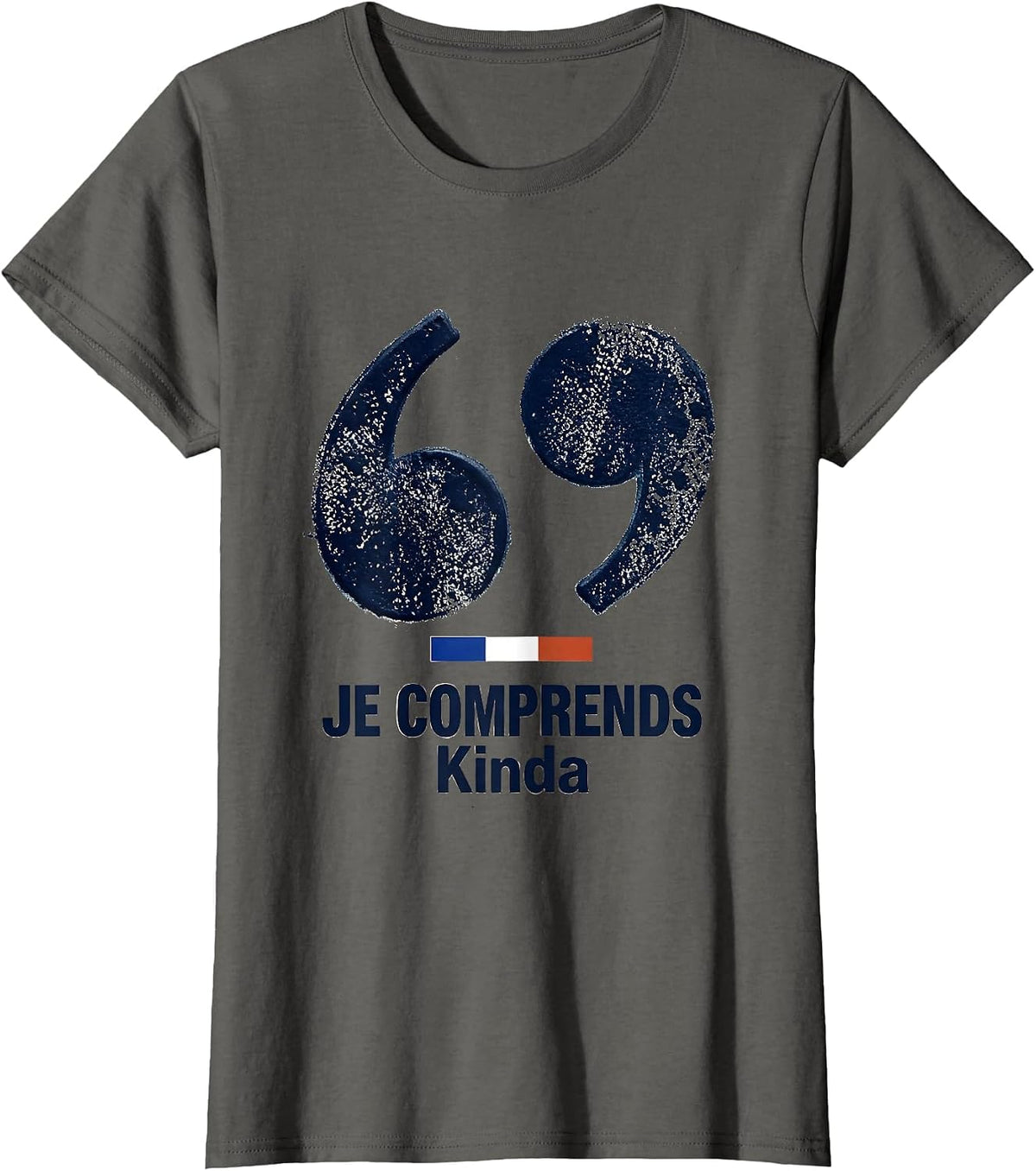 Women's Je Comprends Kinda Rubber Stamp French Flag Francophile T-Shirt - Asphalt Grey