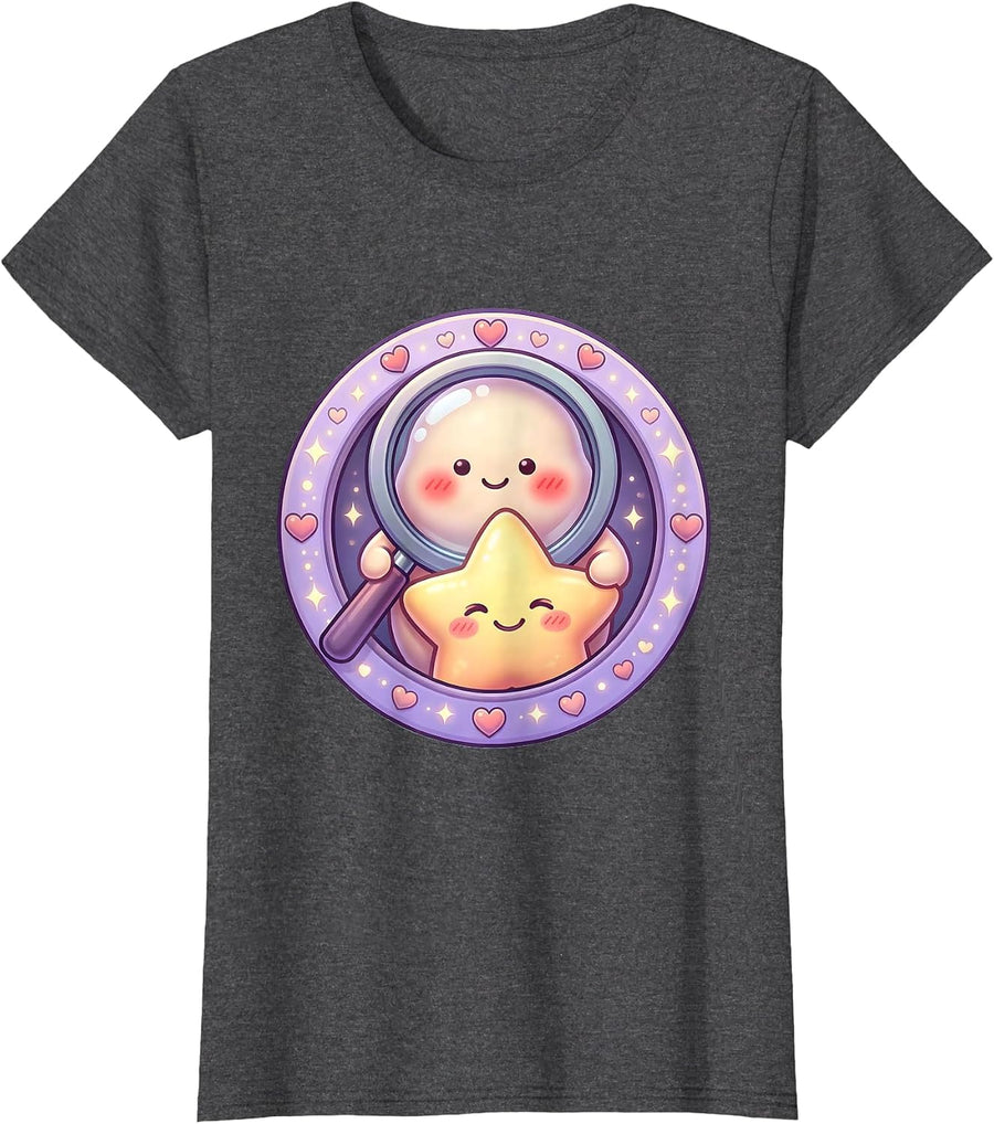 Women's Sped Teacher Magnifying Glass Star Graphic T-Shirt - Dark Heather Grey