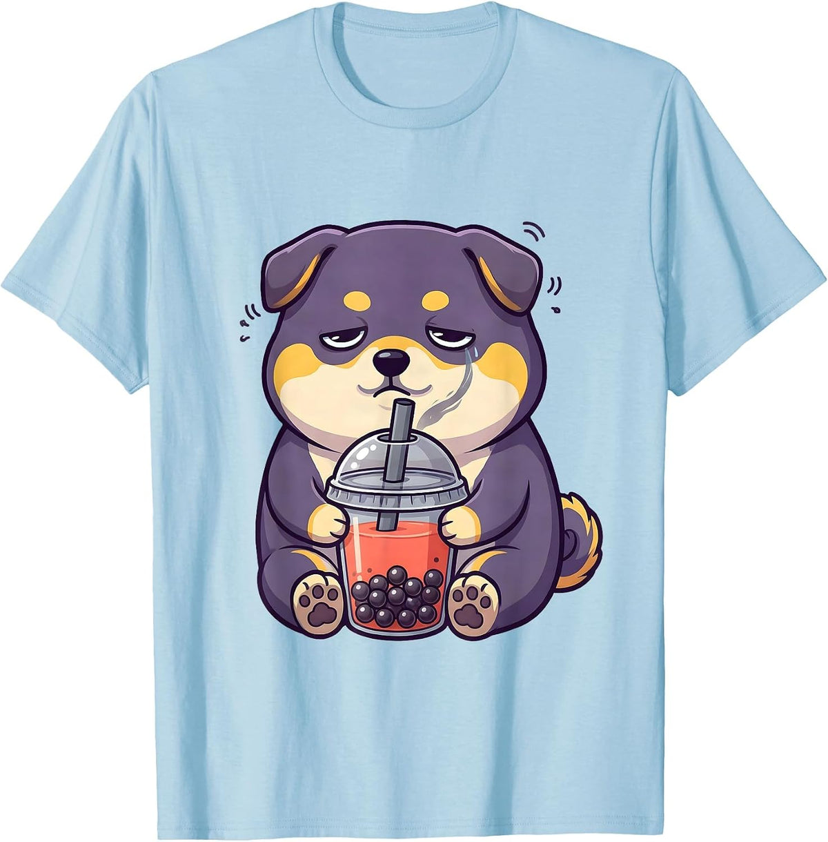 Men's Shiba Inu Boba Tea Kawaii Anime Aesthetic T-Shirt - Baby Blue
