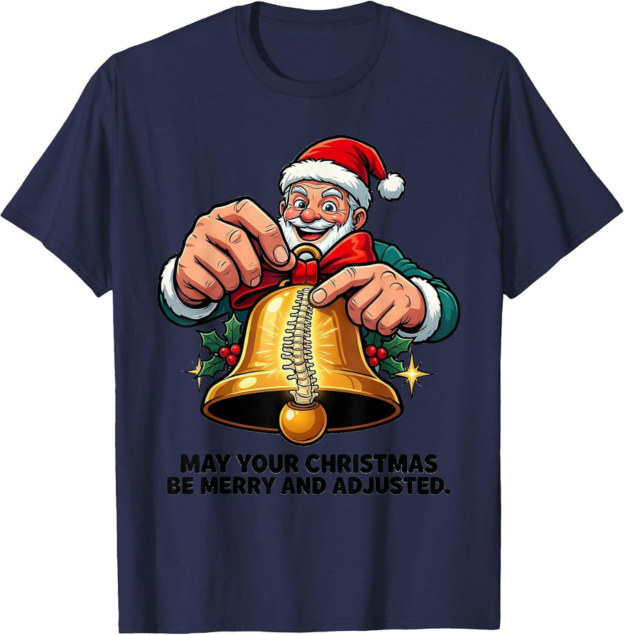 May Your Christmas Be Merry and Adjusted Funny Chiropractor T-Shirt - Navy Blue