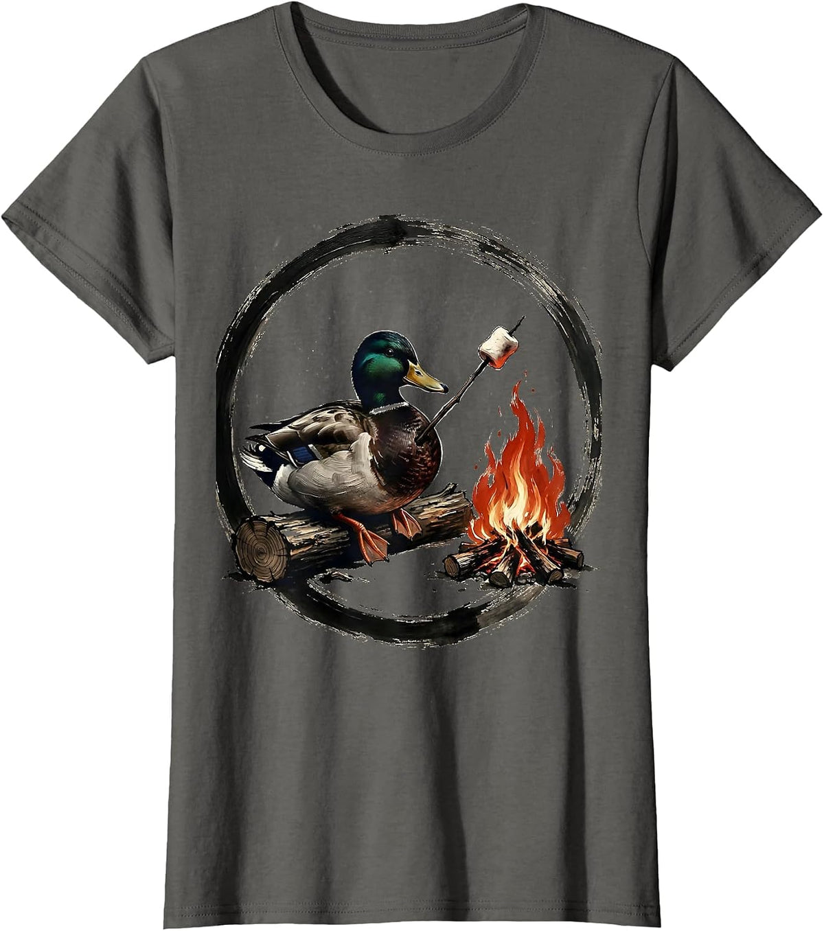 Women's Duck Roasting Marshmallow Over Campfire T-Shirt - Asphalt Grey