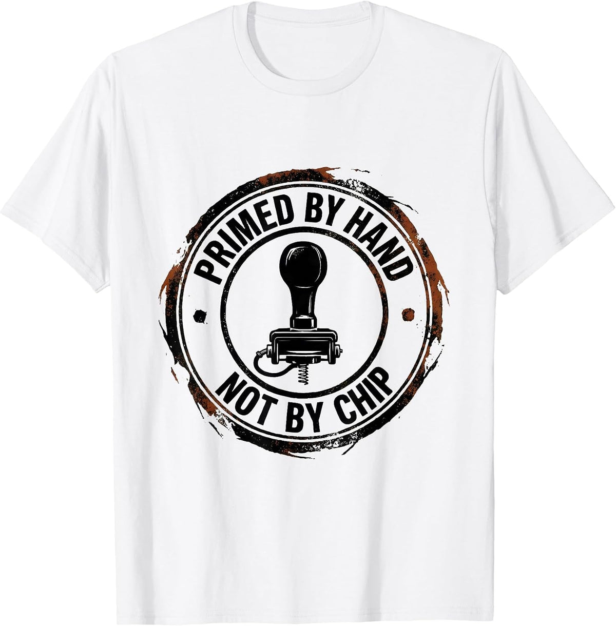 Men's Primed By Hand Not By Chip Vintage Muscle Car Racing T-Shirt - White