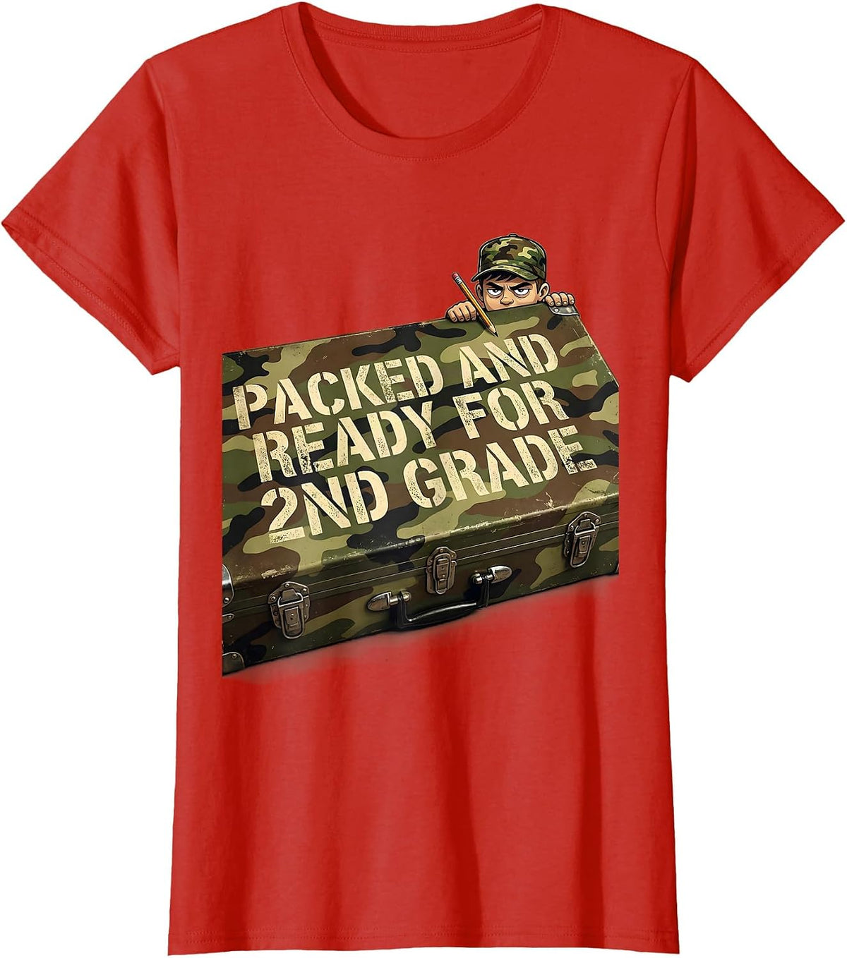 Packed And Ready For 2nd Grade Vintage Camo Back To School T-Shirt - Red