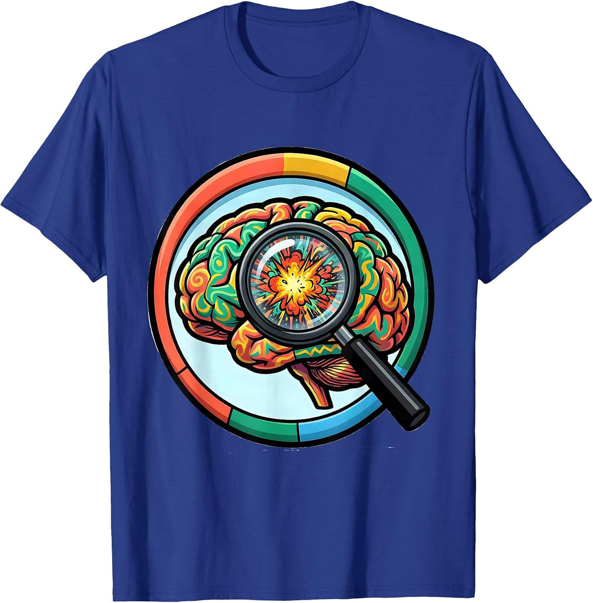 Men's Special Education Colorful Brain Magnifying Glass T-Shirt - Royal Blue