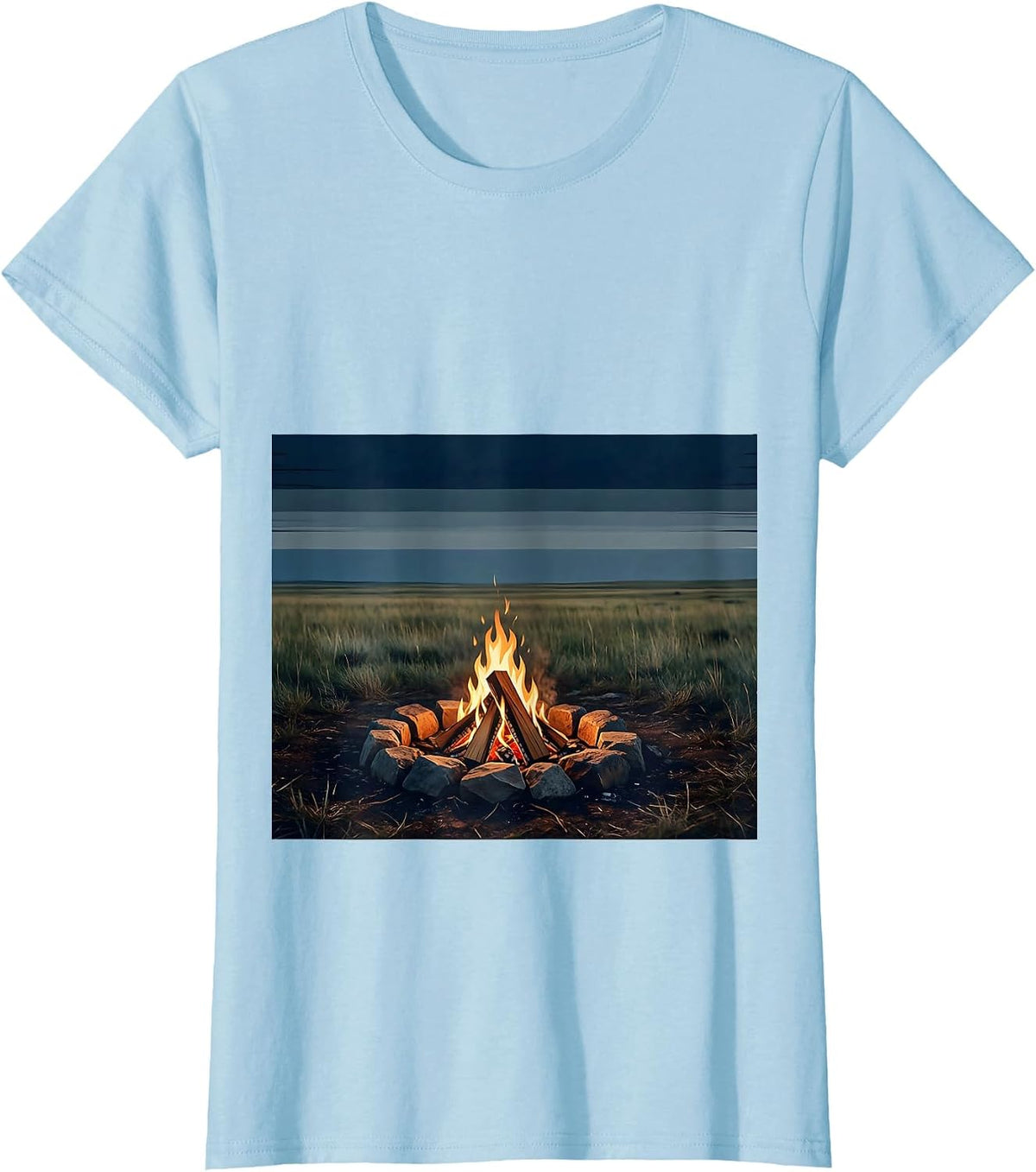 Women's Lone Campfire Burning in the Wild Wilderness T-Shirt - Baby Blue