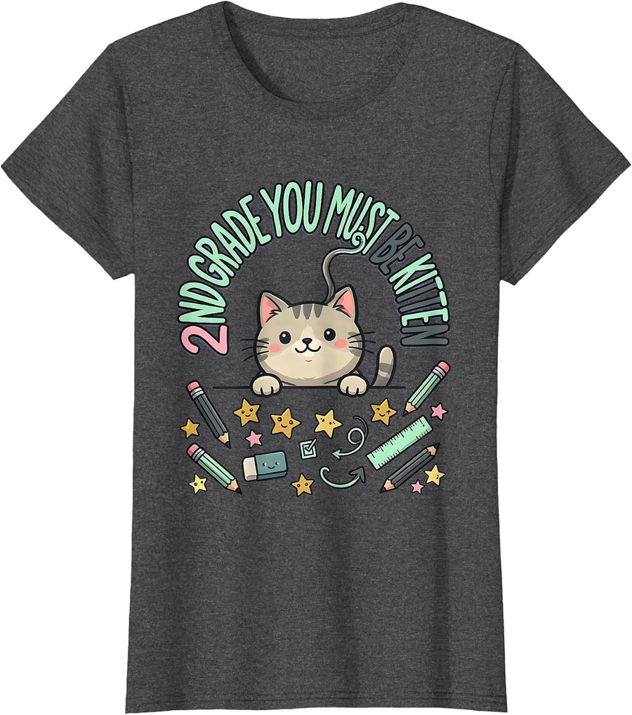 Women's 2nd Grade You Must Be Kitten Kawaii Back To School Girls T-Shirt - Dark Heather Grey