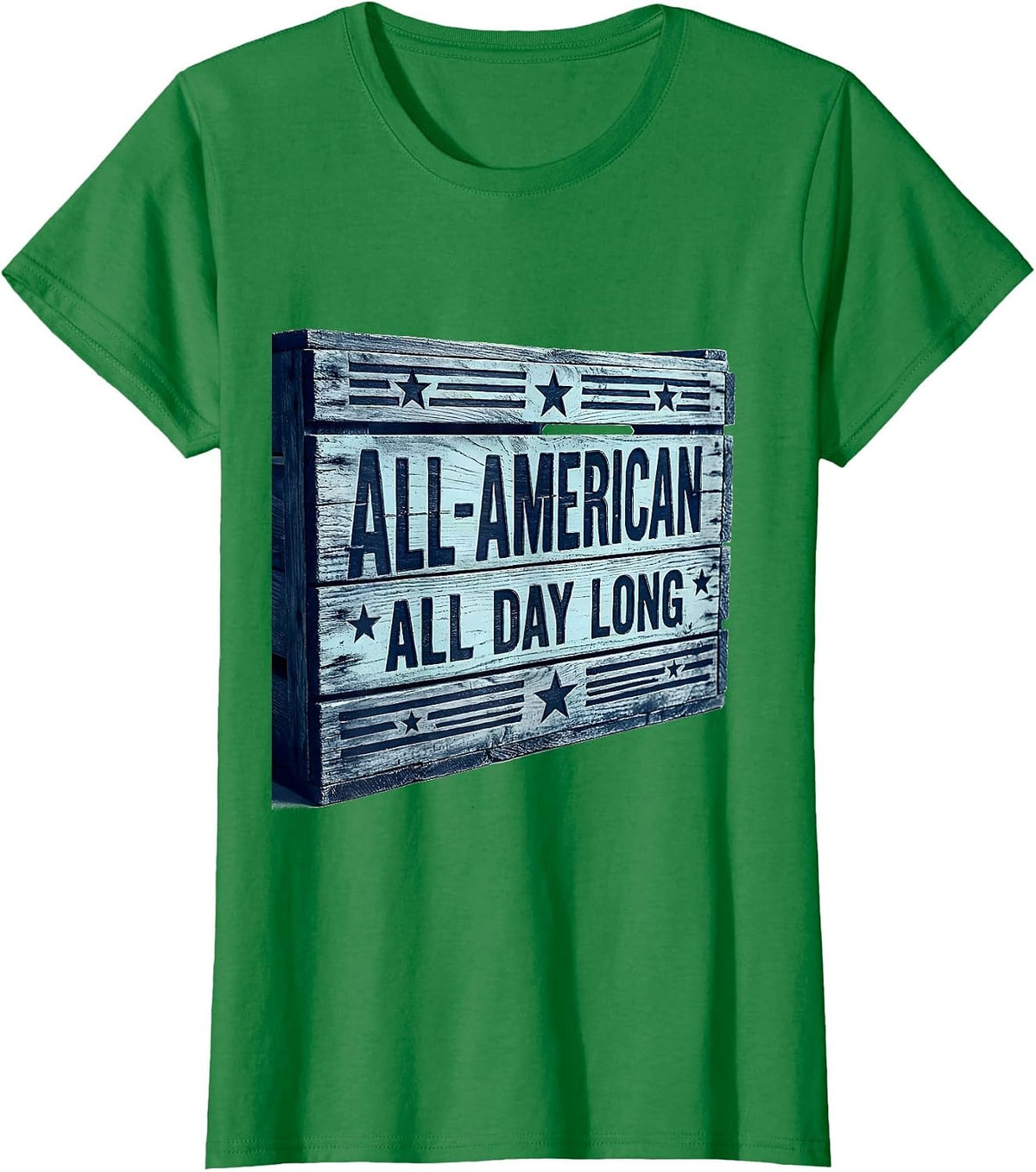 Women's All-American All Day Long Red White and Blue Design T-Shirt - Kelly Green