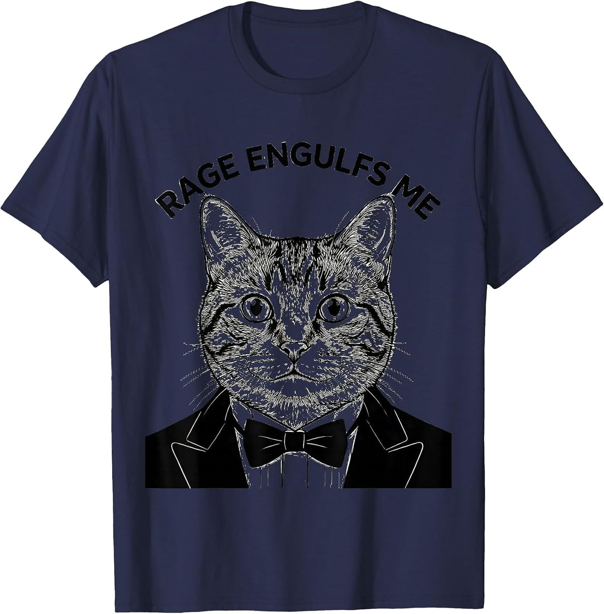 Men's Rage Engulfs Me Funny Silly Staring Cat Meme Cat Lover T-Shirt - Navy Blue