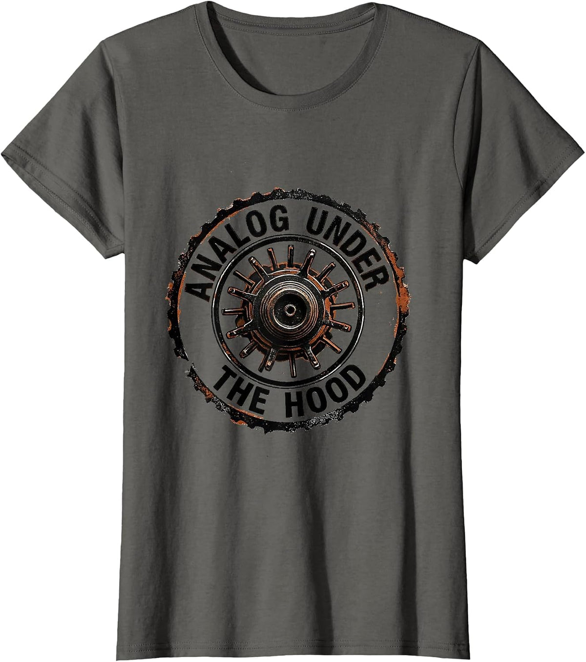 Women's Analog Under The Hood Vintage Retro Classic Car Racing T-Shirt - Asphalt Grey