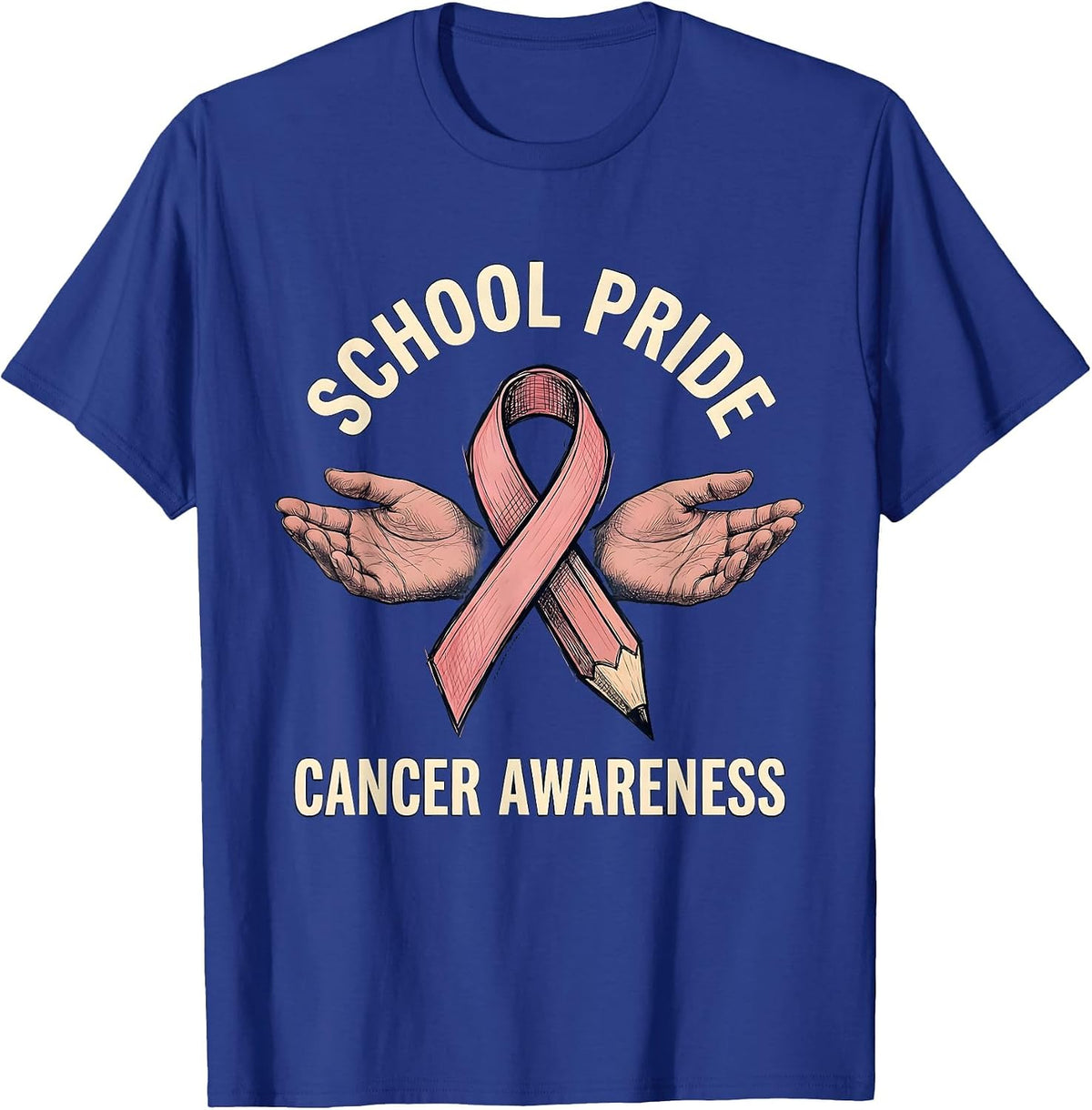 School Pride Cancer Awareness Pencil Sketch Design T-Shirt - Royal Blue