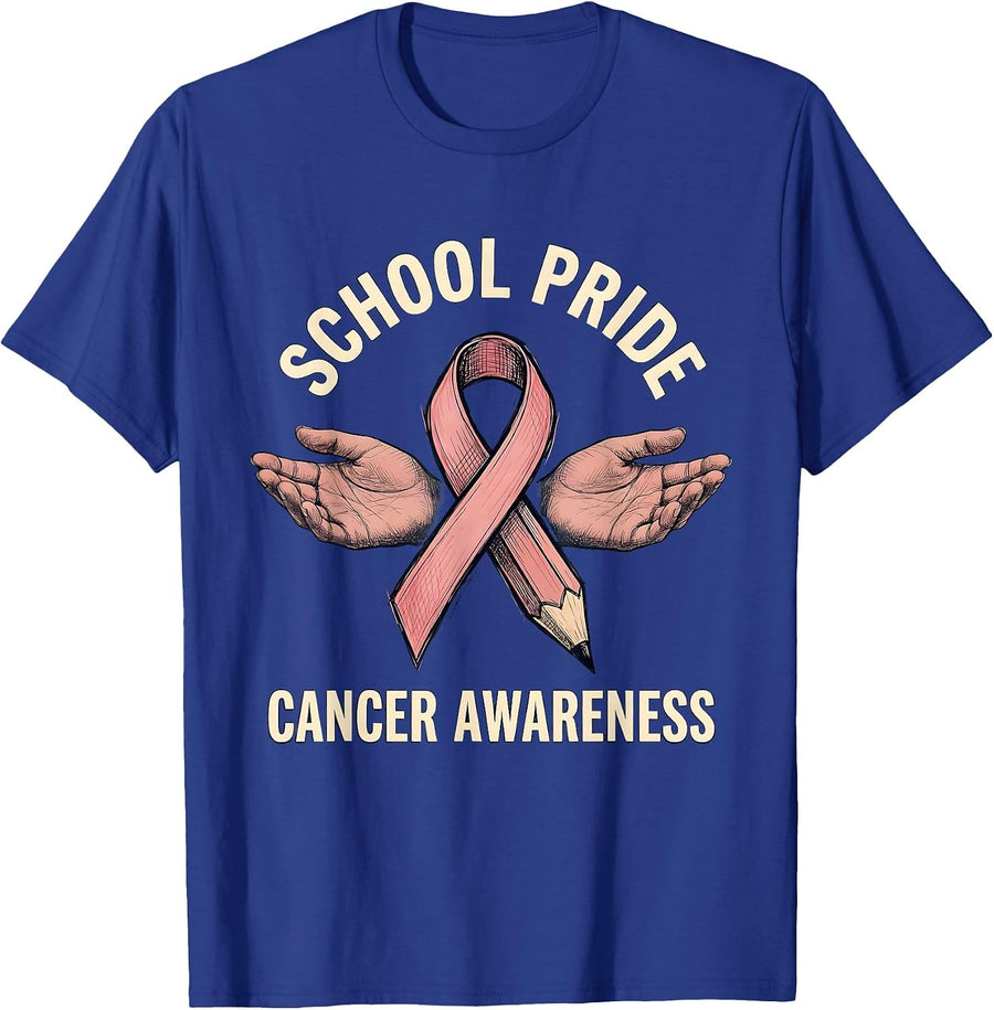 School Pride Cancer Awareness Pencil Sketch Design T-Shirt - Royal Blue