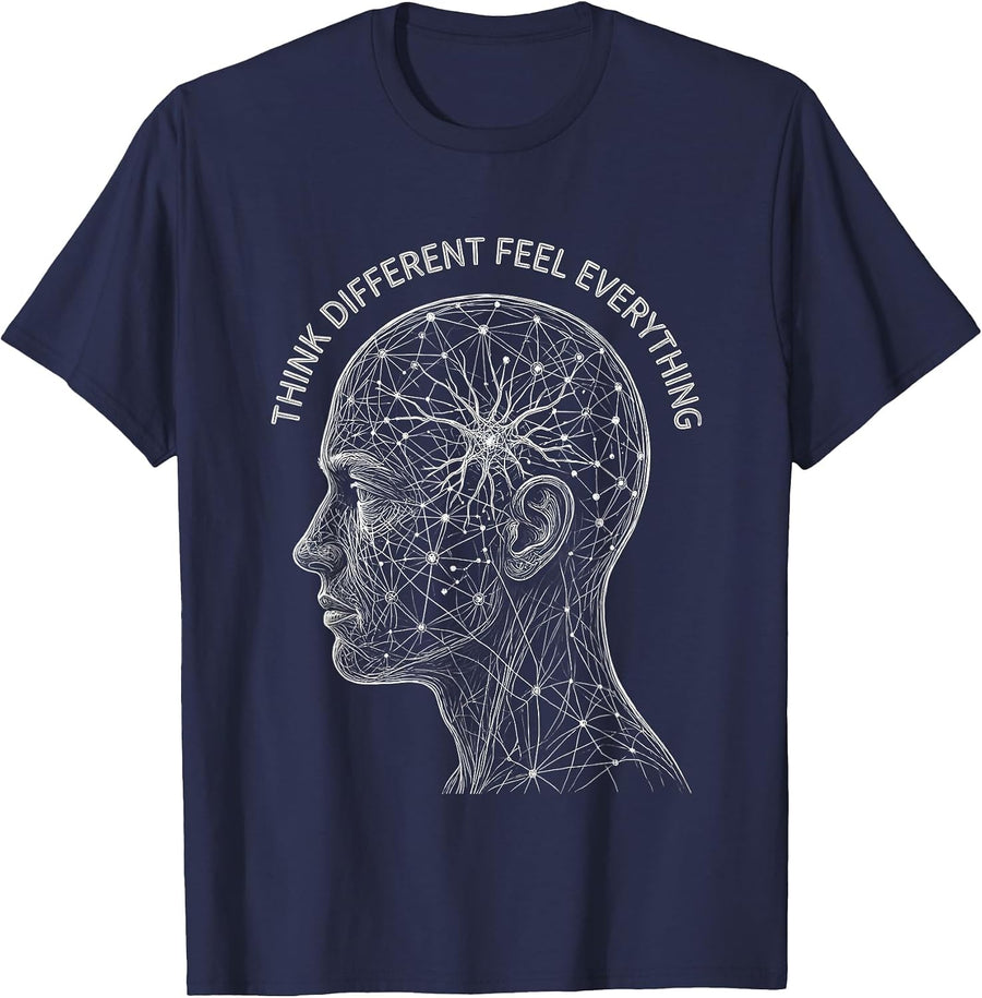 Think Different Feel Everything Autism Awareness T-Shirt - Navy Blue