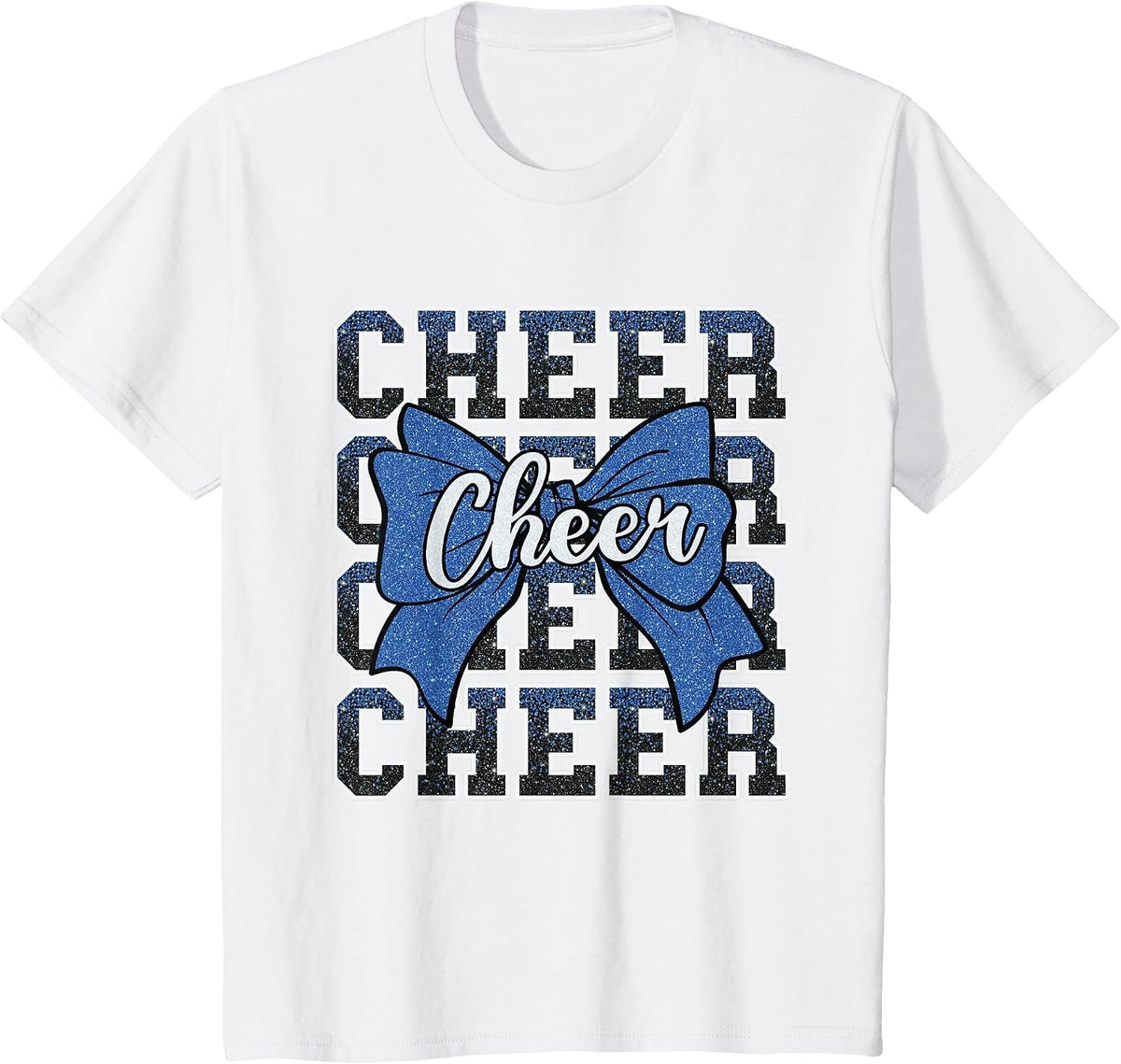 Coquette Cheer Bow Sport Cheerleader Cheerleading Blue T-Shirt - White