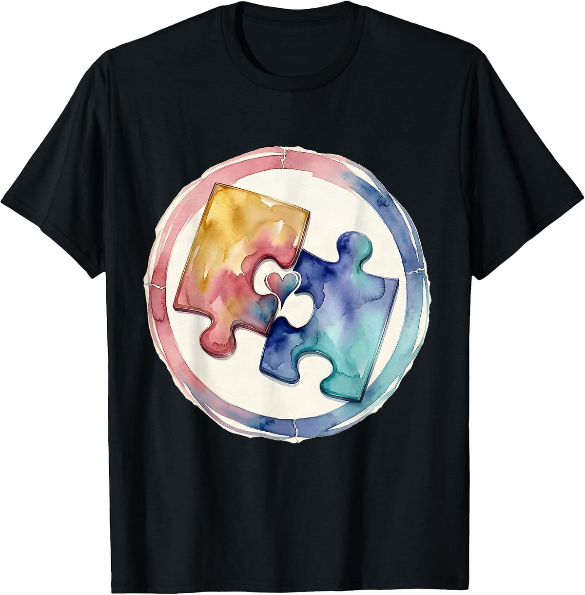Men's Autism Mom Puzzle Pieces Connected Love Design T-Shirt - Black