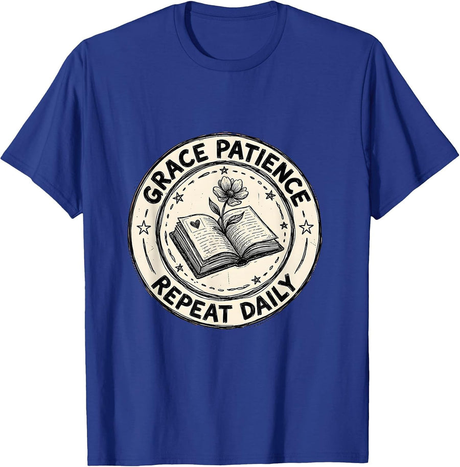 Grace Patience Repeat Daily Special Education Teacher T-Shirt - Royal Blue