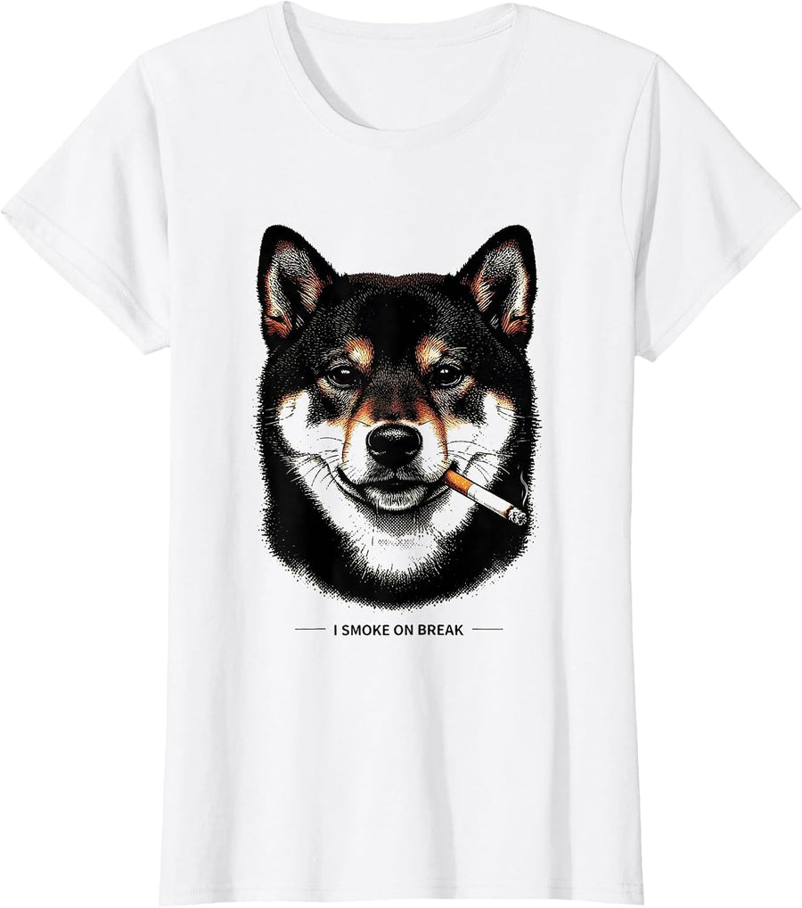 Women's I Smoke On Break Funny Shiba Inu Dog Meme Humor T-Shirt - White
