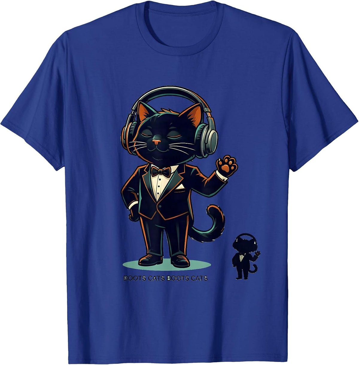 Men's Boots Cats Boots Cats Funny DJ Cat Headphones Music Lover T-Shirt - Royal Blue