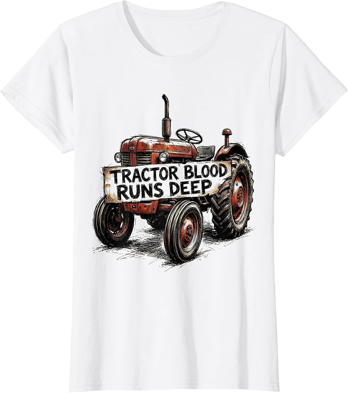 Tractor Blood Runs Deep Country Pride Design T-Shirt - White
