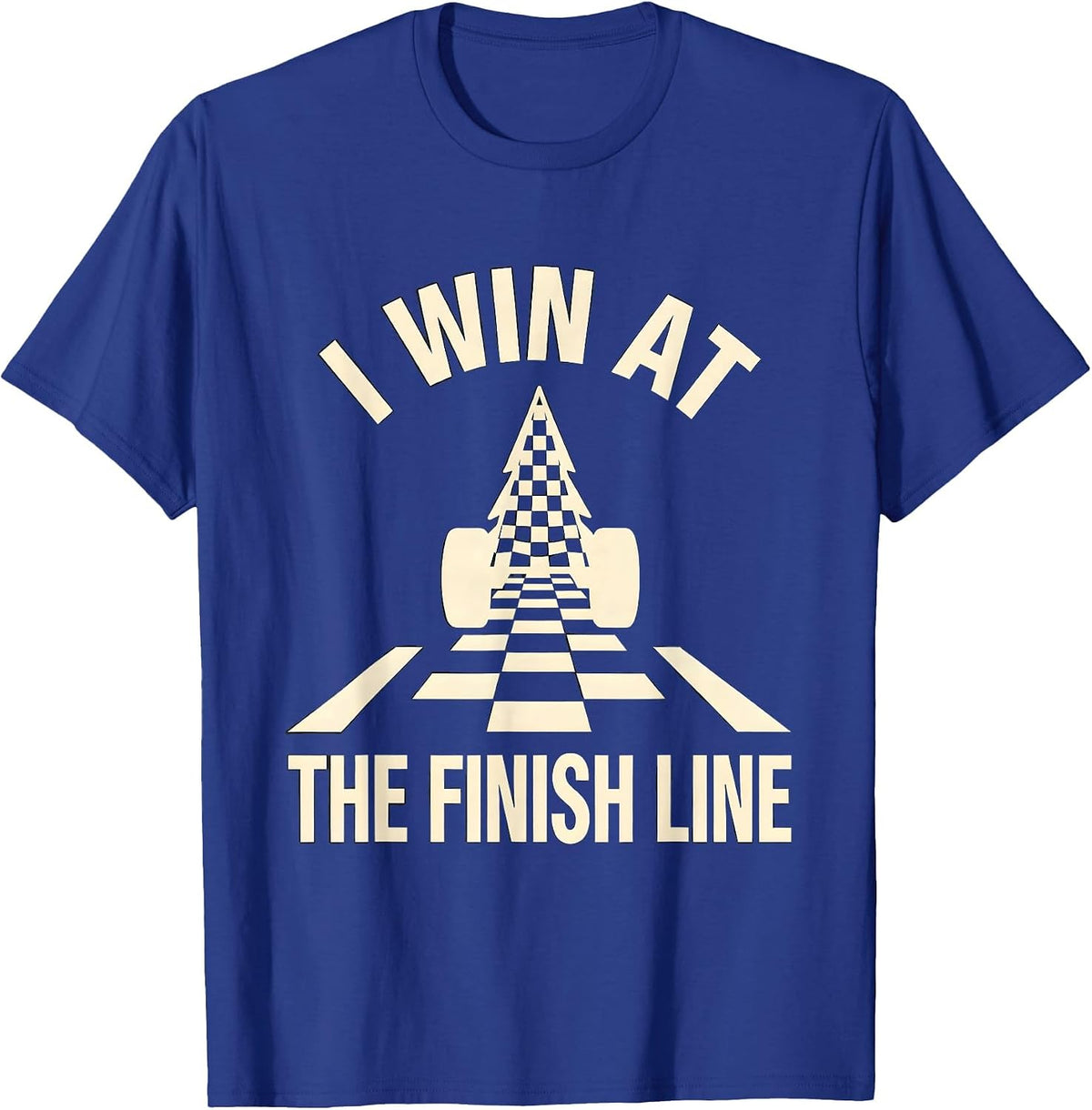 Men's I Win At The Finish Line Competitive Racing Fan Checkered T-Shirt - Royal Blue
