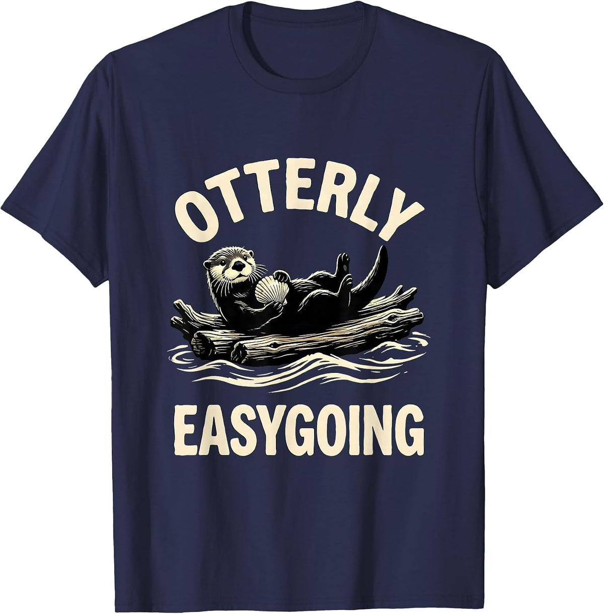Otterly Easygoing Cute Otter Lover Humor Silly Animal Gifts T-Shirt - Navy Blue