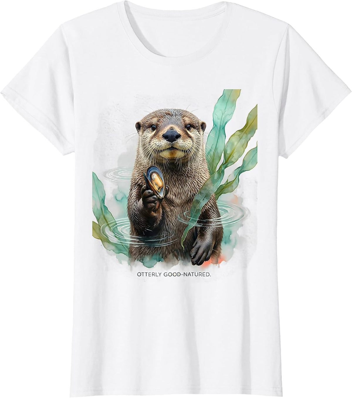 Otterly Good-Natured Cute Otter Lover Watercolor Humor T-Shirt - White