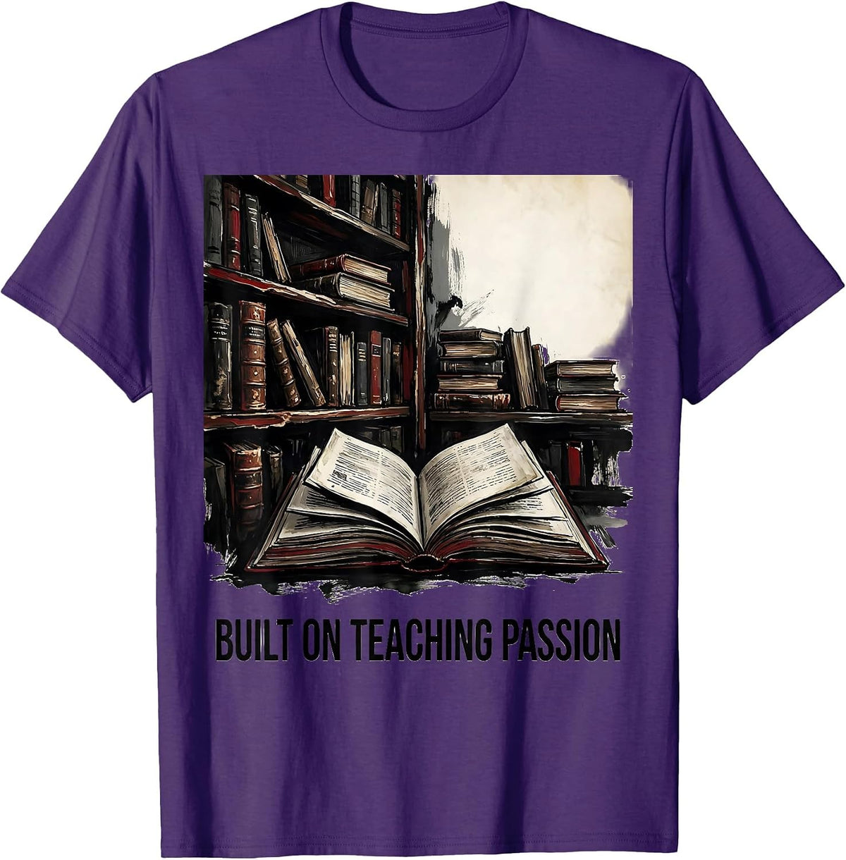 Men's Teaching Passion Labor Day Bookshelf Design T-Shirt - Purple