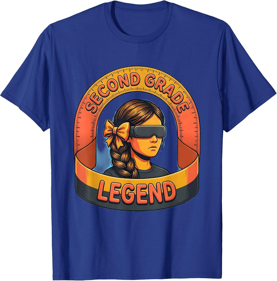 Second Grade Legend Funny Messy Bun First Day Of School T-Shirt - Royal Blue