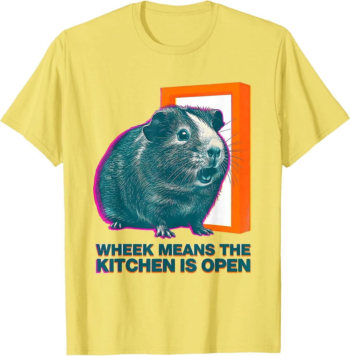 Men's Wheek Means The Kitchen Is Open Funny Guinea Pig Pet Lover T-Shirt - Lemon Yellow