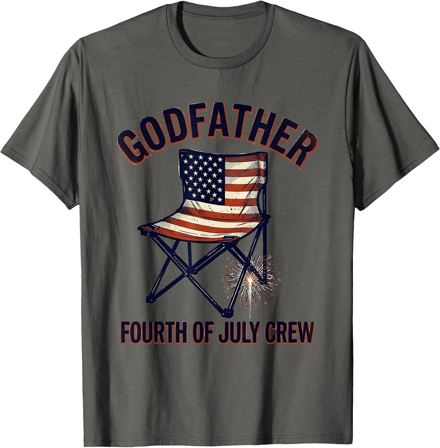 Godfather Fourth Of July Crew Patriotic USA Flag Holiday T-Shirt - Asphalt Grey