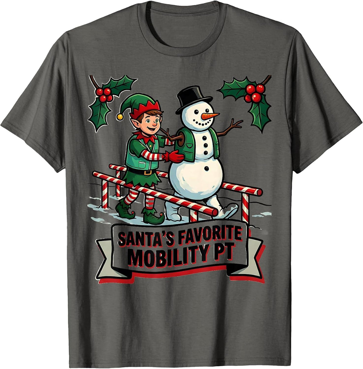 Men's Santa's Favorite Mobility PT Funny Physical Therapist T-Shirt - Asphalt Grey