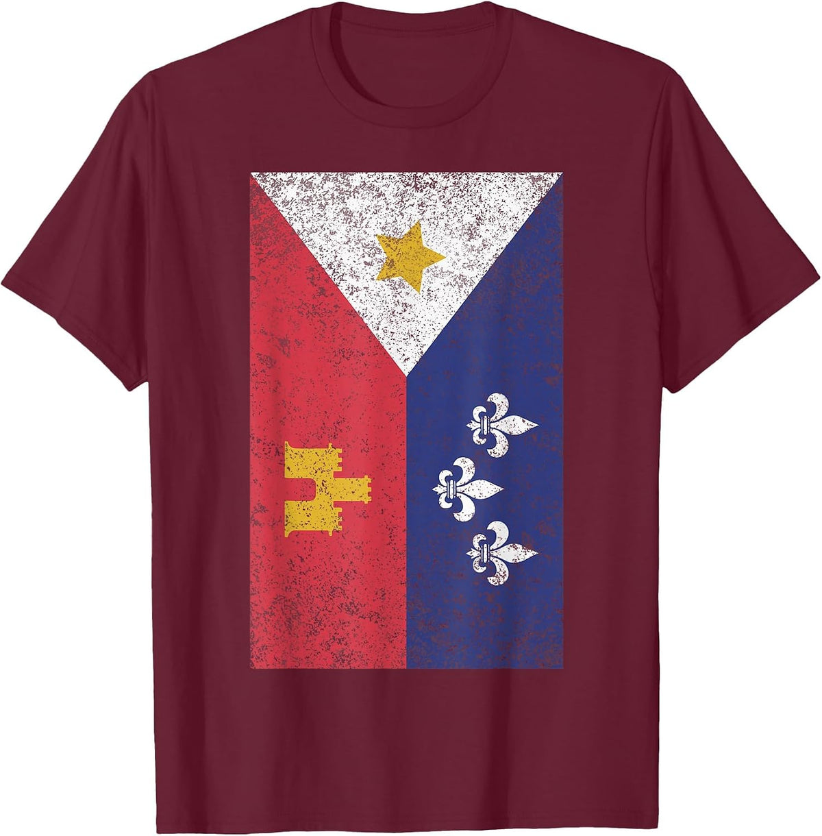 Acadian Flag Retro Cajun T-Shirt T-Shirt - Burgundy