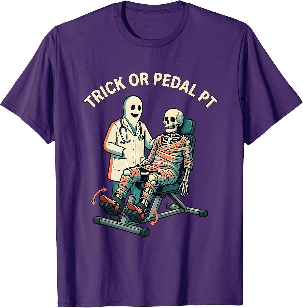 Trick Or Pedal PT Halloween Physical Therapy Therapist Humor T-Shirt - Purple