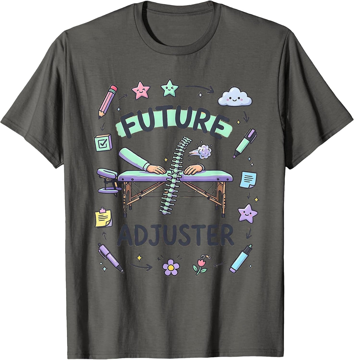 Future Adjuster Funny Chiropractor Student Chiropractic T-Shirt - Asphalt Grey