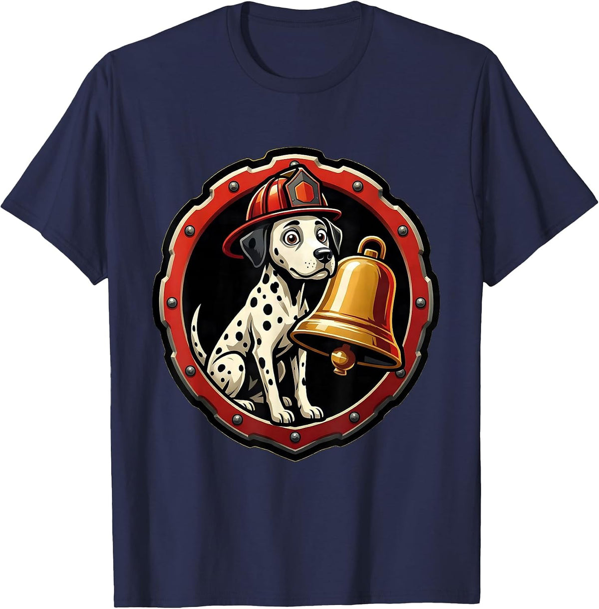 Men's Firefighter Dalmatian Watching Alarm Bell Design T-Shirt - Navy Blue