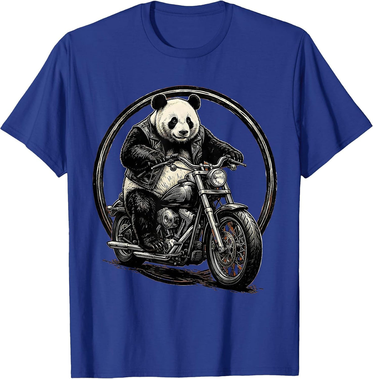 Panda Biker Riding a Chopper Motorcycle T-Shirt - Royal Blue