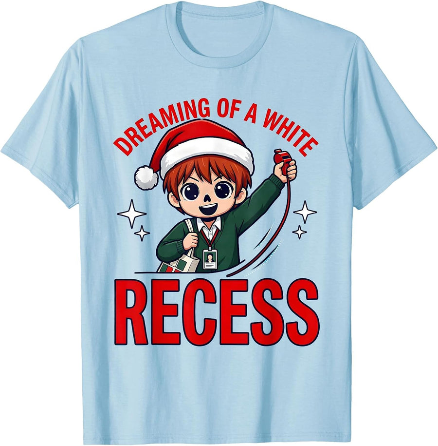 Men's DREAMING OF A WHITE RECESS Funny School Teacher Christmas T-Shirt - Baby Blue