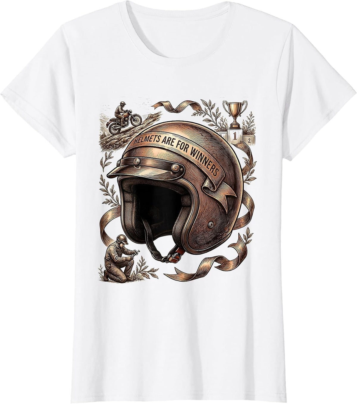 Helmets Are For Winners Motorcycle Design T-Shirt - White