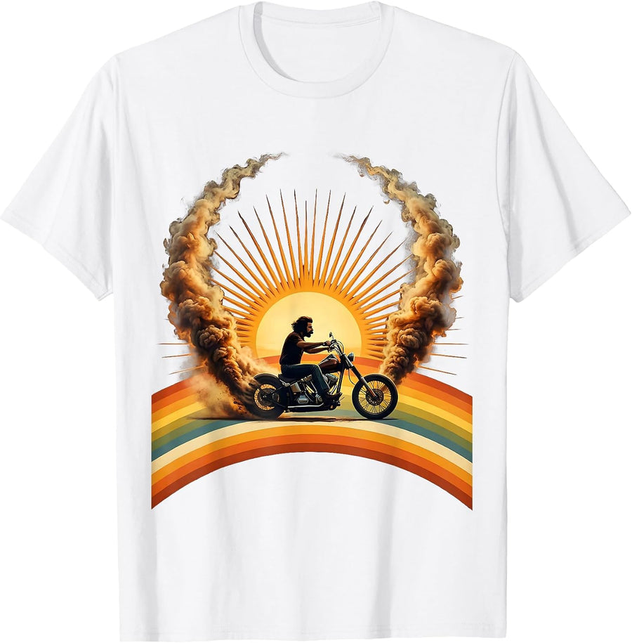 Men's Cool Dad Motorcycle Burnout Vintage Biker Graphic T-Shirt - White