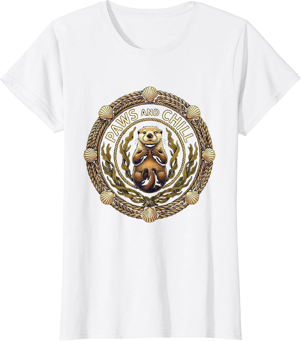 Sea Otter Paws and Chill Cute Nature Design T-Shirt - White