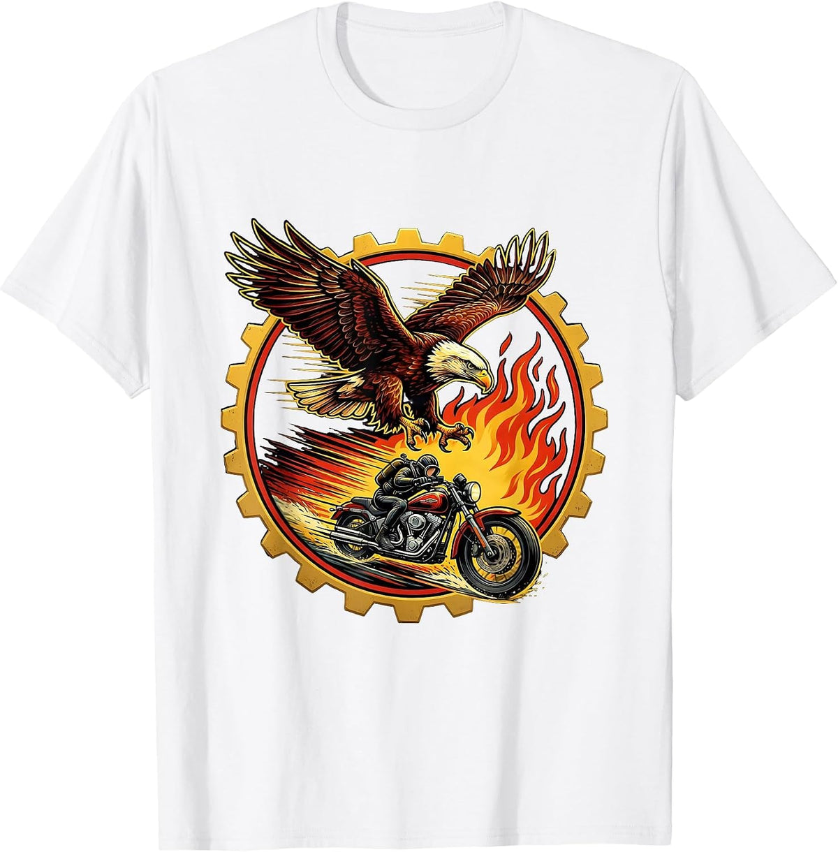 Men's Hawk Dive Bobber Motorcycle Biker Graphic T-Shirt - White