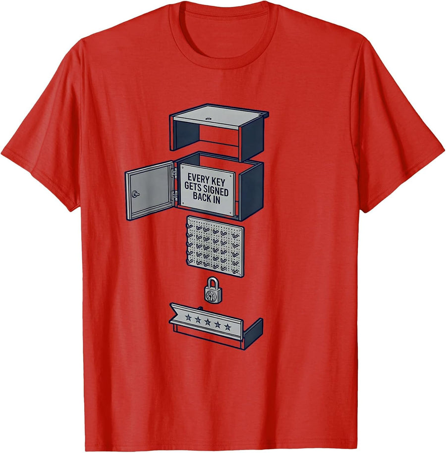 Men's Every Key Gets Signed Back In Funny First Responder T-Shirt - Red